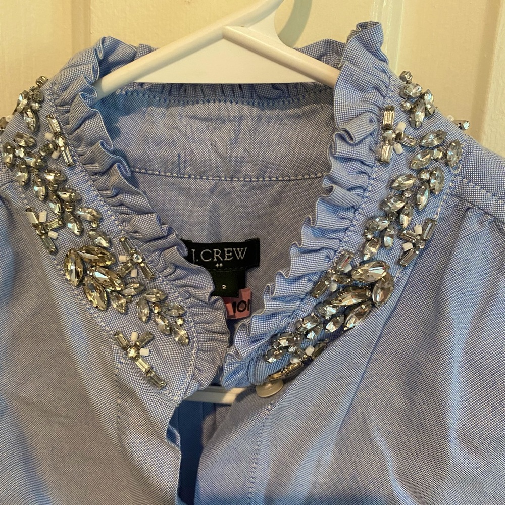 J. Crew Blue Jeweled Collar Top